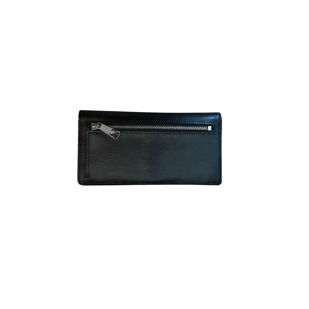 Lauren Ralph Lauren Sloan Street Slim Bifold Wallet Black Snap Close Zipper Logo